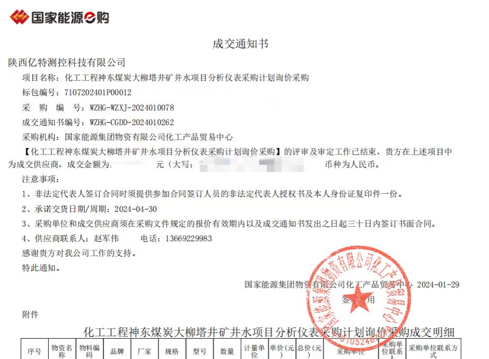 陜西億特中標(biāo)化工工程神東煤炭項目